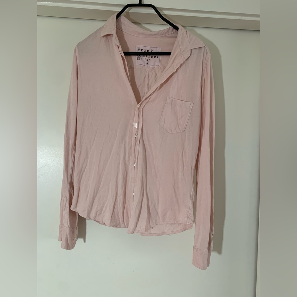 Frank & Eileen Pink Jersey Button-Up Shirt – Super Soft, Size S 100% Cotton
